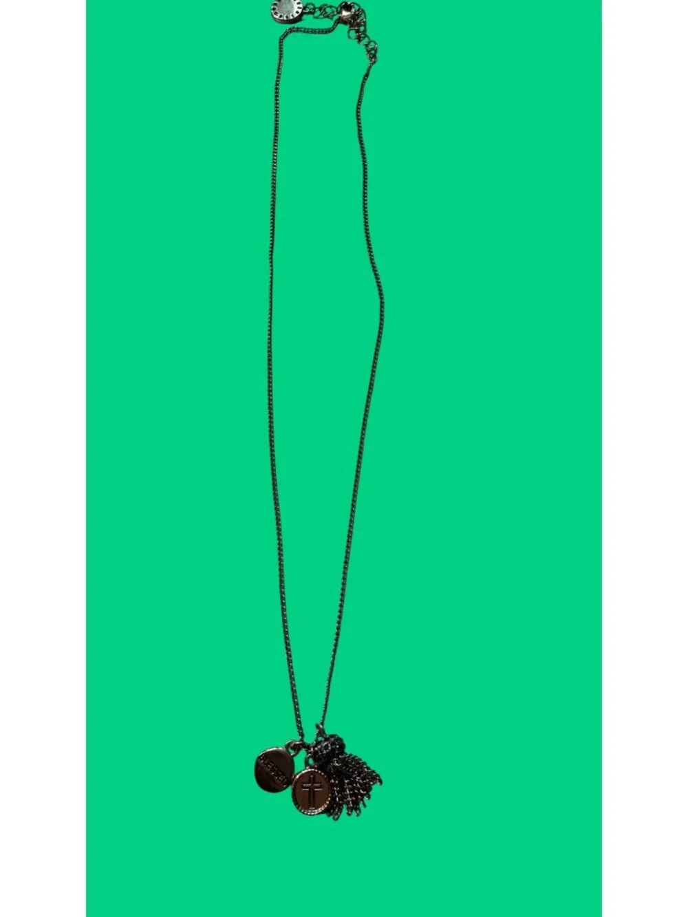 Gold-Tone Necklace Y2K Cross Blessed Charm & Tassel Pendant Adjustable Chain